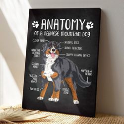 bernese mountain dog, anatomy of a bernese mountain dog, dog canvas poster, dog wall art, gifts for dog lovers