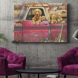 dog landscape canvas, goldens and truck, canvas print, dog wall art canvas, dog poster printing