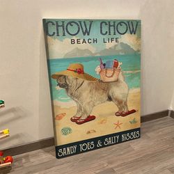 dog portrait canvas, beach life sandy toes chow chow, dog canvas print