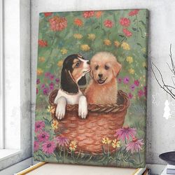 dog portrait canvas, beagle and golden retriever canvas print, dog wall art canvas