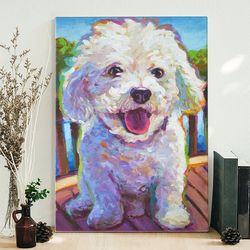 dog portrait canvas, bichon frise, canvas print, canvas with dogs on it, dog wall art canvas