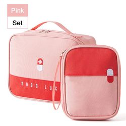 pink set portable medicine bag for outdoor travel, waterproof first aid kit, compact emergency medicine, equipment bag