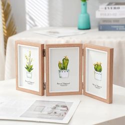 triplex creative desktop photo frame combination wooden folding photo frame, modern simple rectangular hinge photo frame