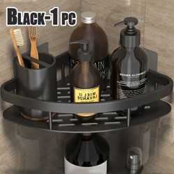 black bathroom nail-free shelf, shower corner shelf, aluminum shampoo shelf, shower supply, storage shelf