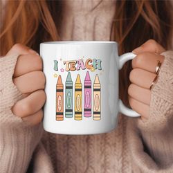 i teach retro groovy teacher coffee mug, middle school teacher gift