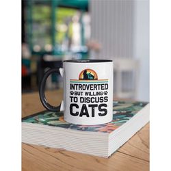 introverted but willing to discuss cats, cat rescue mug, cat owner gifts, cat lover, pet cat coffee cup