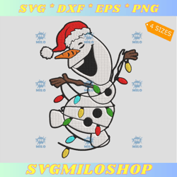 christmas olaf embroidery design  snowman  xmas light embroidery design