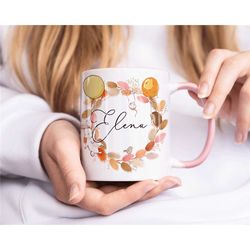 name wreath mug, personalised mug, custom name cup, coffee cup gift for her, valentines gift for her, sister wife mum fr