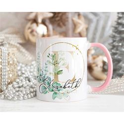 name wreath mug, personalised mug, custom name cup, coffee cup gift for her, valentines gift for her, sister wife mum fr