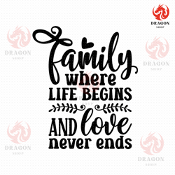 family where life begins and love never ends svg, png, eps, pdf files, family where life begins svg, love never ends, fa