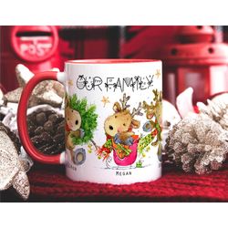 personalised family portrait mug, secret santa gift, reindeer gift mug, mum dad xmas mug, hot chocolate mug, xmas gift f