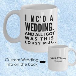 personalized wedding mc gift, custom wedding emcee coffee mug, customized master of ceremonies present