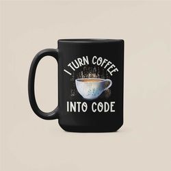 programmer mug, coder gifts, i turn coffee into code, computer developer coffee cup, developer presents, funny binary co