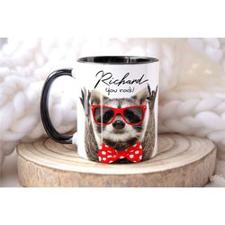 raccoon 'you rock' funny personalised name mug, personalised mug, coffee cup gift for him, valentines gift him, dad husb