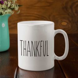 rae-dunn inspired thankful mug, thankful gifts, give thanks, thanksgiving mug, thankful mug gifts, rae-dunn mugs, inspir