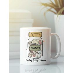 reading is my therapy mug, books are antidepressants, mental health, book lover gifts, book medicine bottle, funny booki