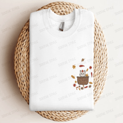 autumn cute cat embroidered sweatshirt 2d crewneck sweatshirt for men women