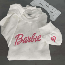 barbie embroidered sweatshirt with a heart 2d crewneck sweatshirt for women