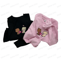 bear couple valentines embroidered sweatshirt 2d crewneck sweatshirt for men and women