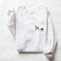 embroidered sweatshirt, shiba inu harvesting a christmas tree for christmas