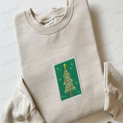 embroidered vintage christmas tree stamp sweatshirt, gift for christmas