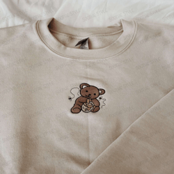 honey bear embroidered sweatshirt 2d crewneck sweatshirt for women and men