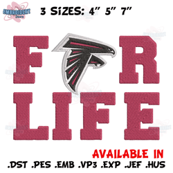 atlanta falcons for life embroidery design, falcons embroidery, nfl embroidery, sport embroidery, embroidery design.