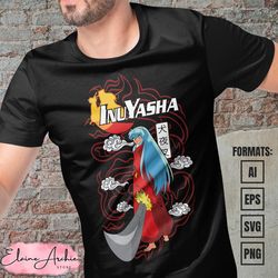 premium inuyasha anime vector t-shirt design template