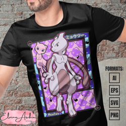 premium mewtwo pokemon anime vector t-shirt design template 2