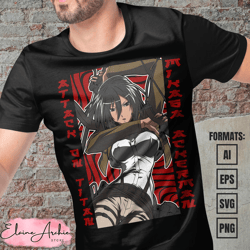 premium mikasa attack on titan anime vector t-shirt design template 2