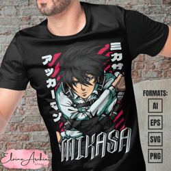 premium mikasa attack on titan anime vector t-shirt design template 3