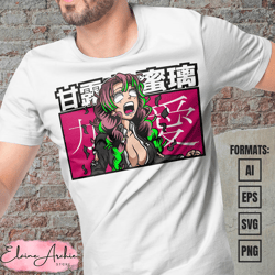 premium mitsuri demon slayer anime vector t-shirt design template 8