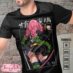 premium mitsuri demon slayer anime vector t-shirt design template
