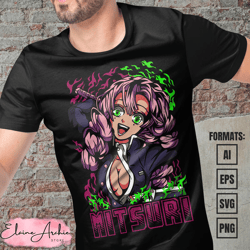 premium mitsuri demon slayer anime vector t-shirt design template 9