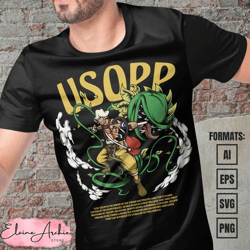 premium usopp one piece anime vector t-shirt design template