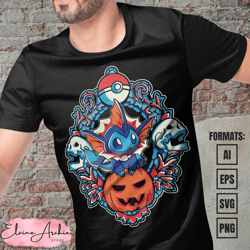 premium vaporeon halloween pokemon anime vector t-shirt design template