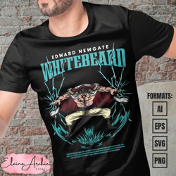 premium whitebeard one piece anime vector t-shirt design template