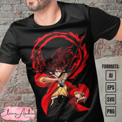 premium yoriichi tsugikuni demon slayer anime vector t-shirt design template