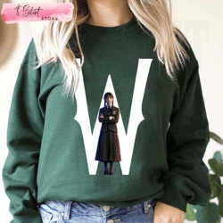 w logo wednesday addams sweatshirt gothic horror gifts for her, custom shirt