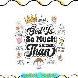 god is bigger hoodie design svg, retro christian sublimation, bible affirmations png