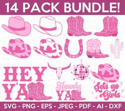 cowgirl svg bundle, cowgirl boots svg, cowgirl hat svg, lets go girls svg, disco cowgirl svg, cow skull svg, western svg