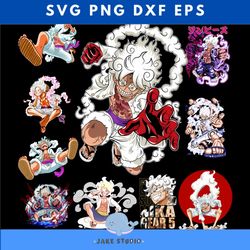 one piece svg bundle, luffy gear 5, luffy nika, one piece anime, manga, one piece png high quality anime vector design