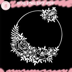 blank flower circle, papercut template, machine cut, cricut silhouette, svg dxf png jpg pdf eps, clipart