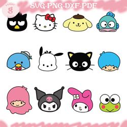 sanrio characters bundle svg, sanrio svg, hello kitty svg, kawaii bundle