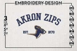 akron zips est logo embroidery designs, ncaa akron zips team embroidery, ncaa team logo, 3 sizes, machine embroidery fil
