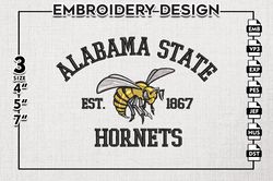 alabama state hornets est logo embroidery designs, ncaa alabama state hornets team embroidery, ncaa team logo, 3 sizes,