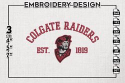 colgate raiders est logo embroidery designs, ncaa colgate raiders team embroidery, ncaa team logo, 3 sizes, machine embr