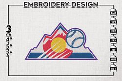 colorado rockies mlb team logo embroidery files, mlb colorado rockies team embroidery, mlb teams, 3 sizes, mlb machine