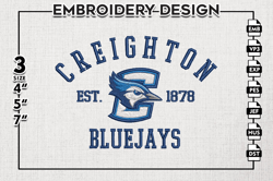 creighton bluejays est logo embroidery designs, ncaa creighton bluejays team embroidery, ncaa team logo, 3 sizes, machin
