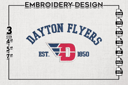 dayton flyers est logo embroidery designs, ncaa dayton flyers team embroidery, ncaa team logo, 3 sizes, machine embroide
